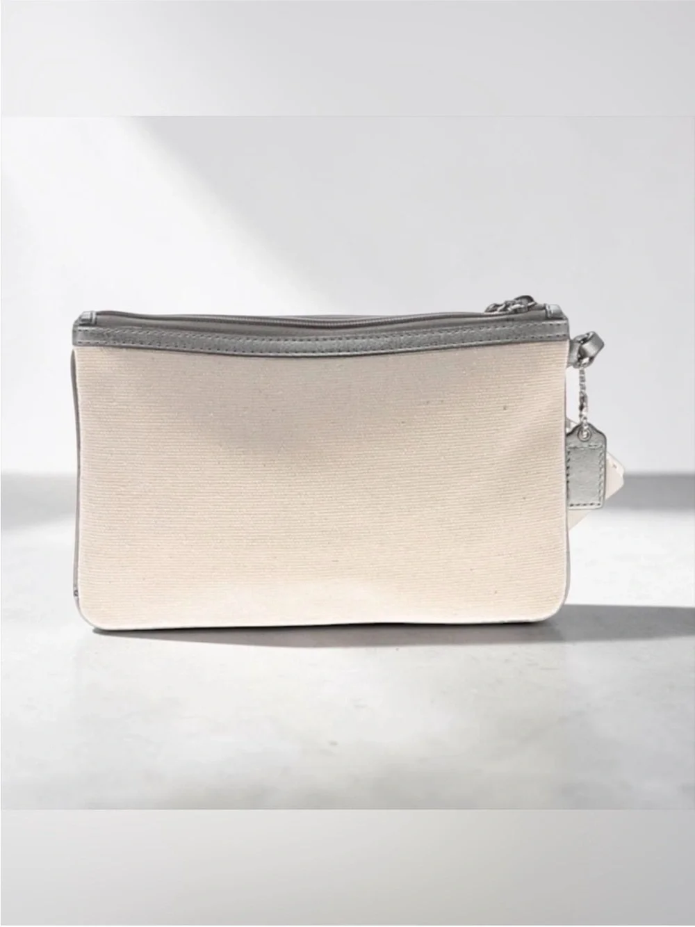 Coach Canvas Starfish Wristlet in Cream & Teal Stripe NWT
